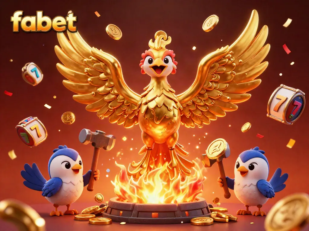 Experience the thrill of fabet as the golden phoenix rises surrounded by dynamic slot game elements.