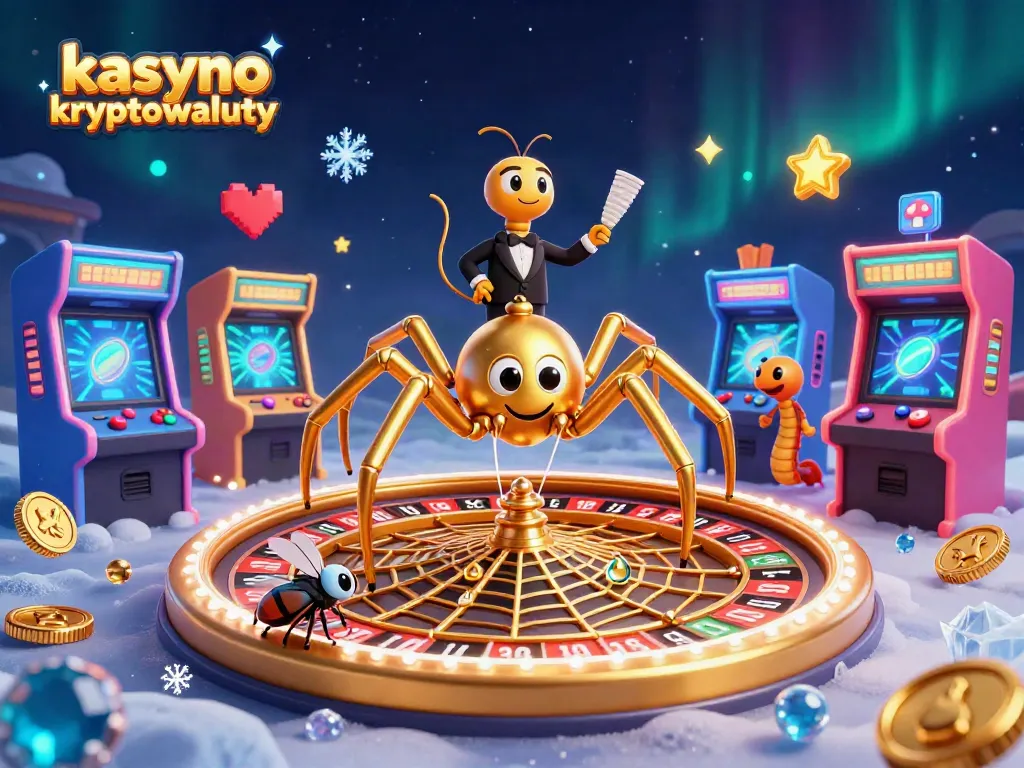 Engage in kasyno kryptowaluty with an imaginative illustration featuring a spider and centipede in a vibrant casino