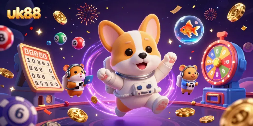 Experience excitement at uk88 with a floating casino scene featuring treasure and games.
