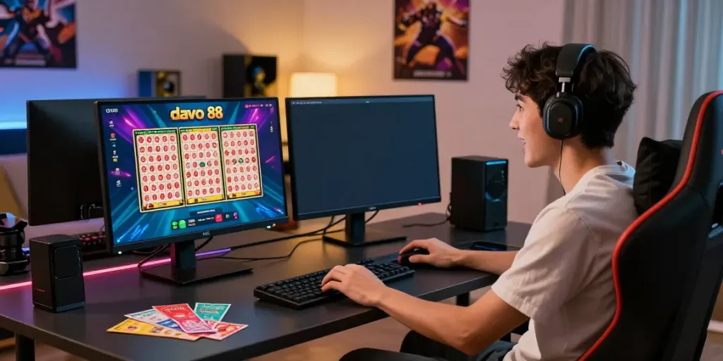 Player enjoying davo 88 online gaming platform in a vibrant gaming setup.