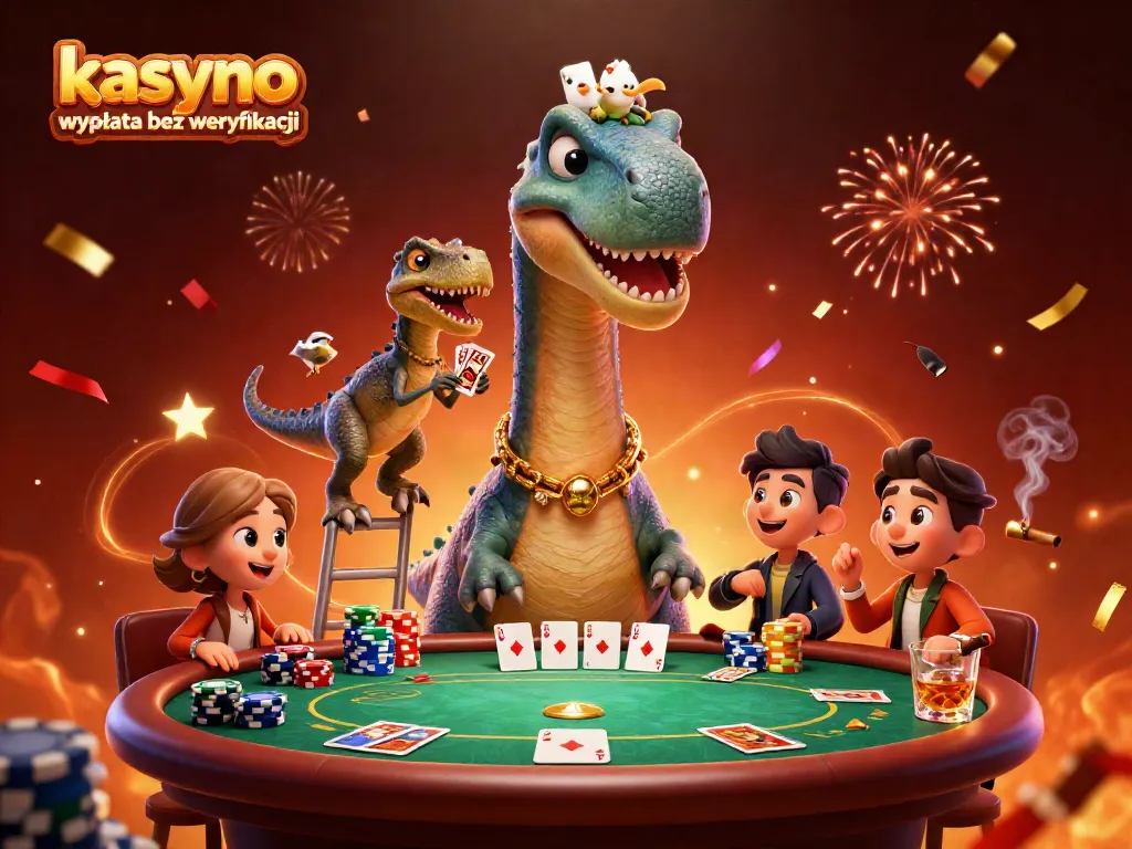 Experience kasyno wypłata bez weryfikacji with a lively, dynamic casino scene featuring colorful poker elements and engaging characters.