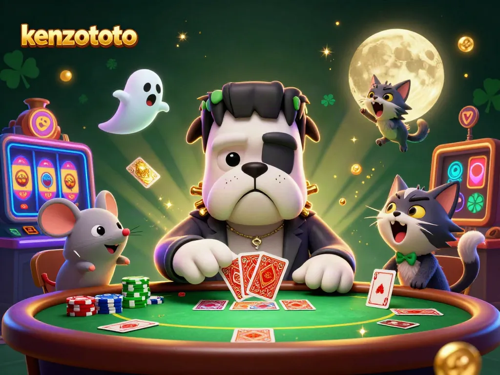 Experience thrilling games at kenzototo with Frankenstein bulldog dealer, ghost mouse, and werewolf kitten