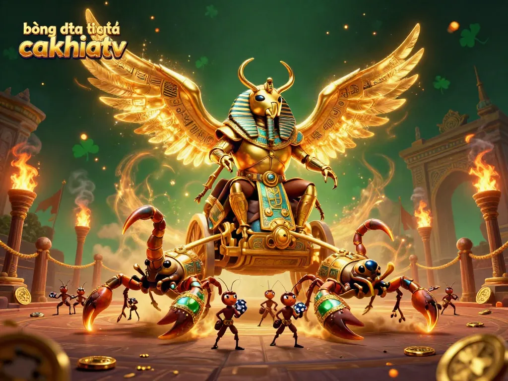 Engage in bóng đá trực tuyến cakhiatv with a vibrant illustrated scene of pharaoh-themed gambling excitement.