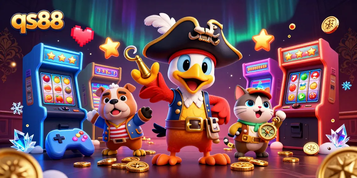 Engage in thrilling casino action at qs88 with a vibrant scene of gaming characters and elements.