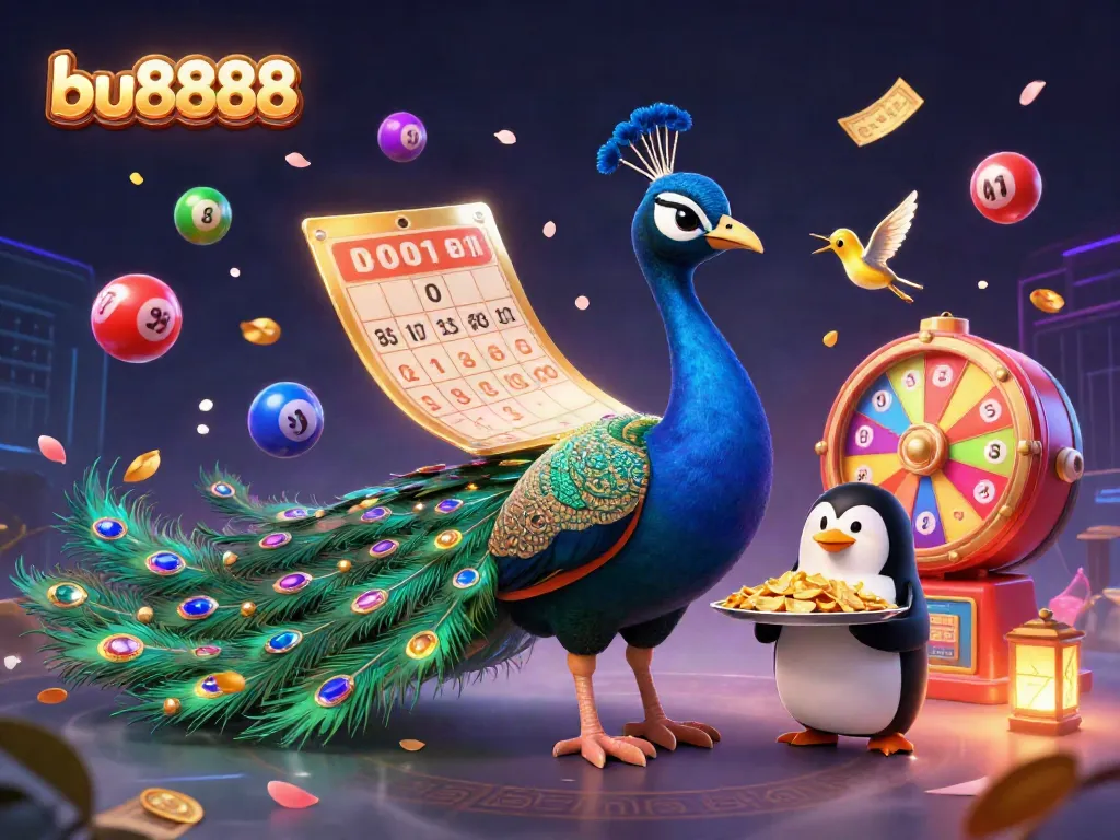 Experience vibrant excitement at bu8888 with a festive 3D lottery illustration full of dynamic characters and game elements.
