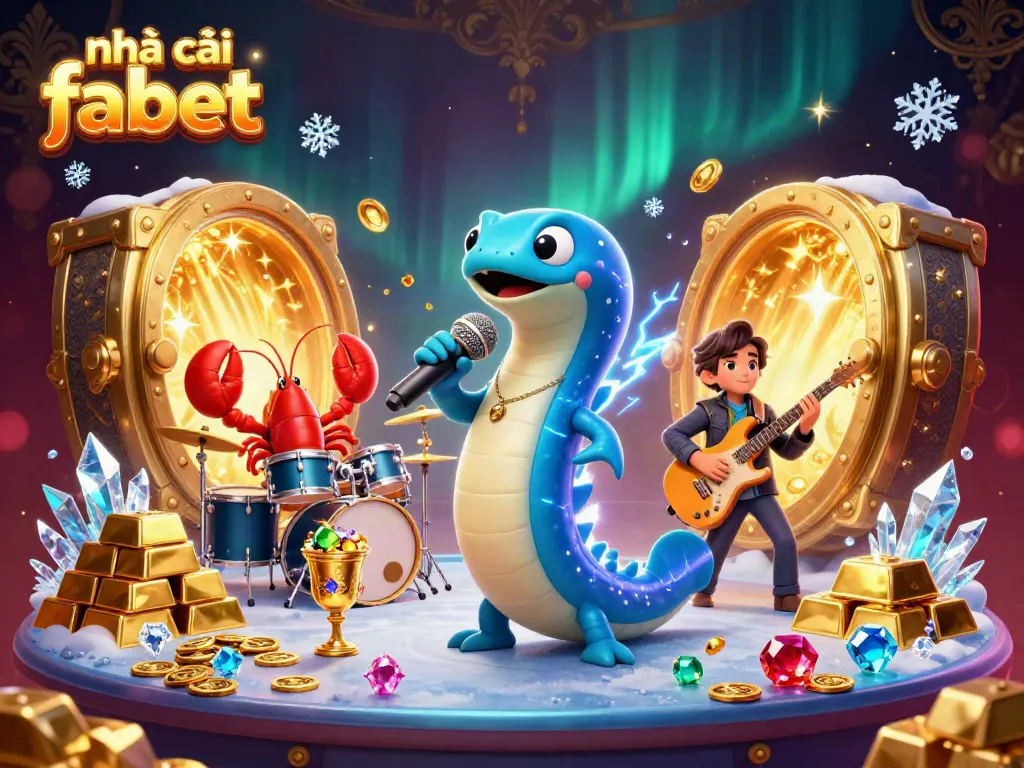 Engage with the electric eel DJ and friends in an underwater casino, featuring nhà cái fabet's vibrant gaming atmosphere.