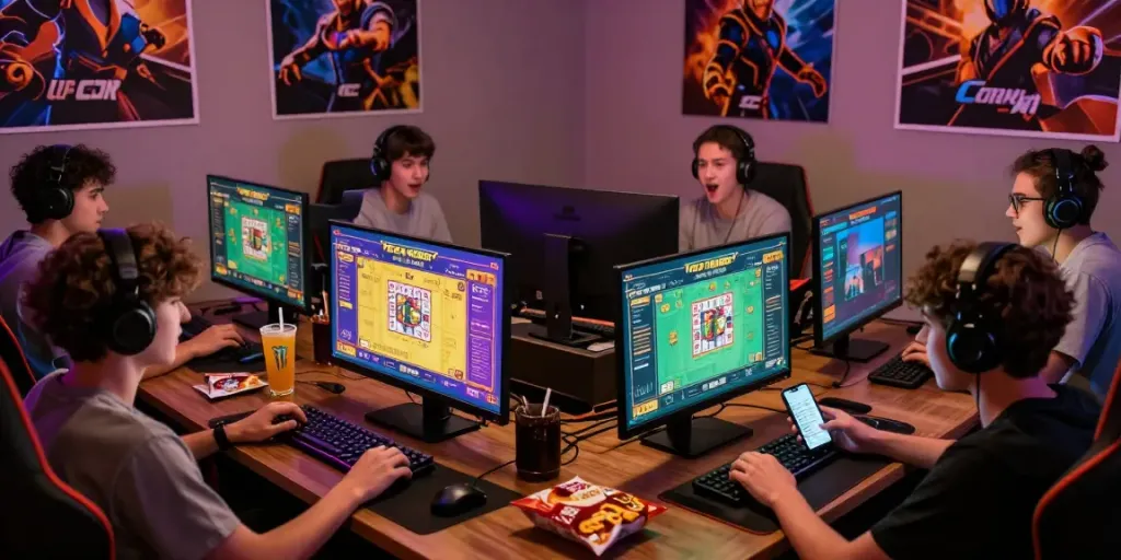 Players enjoying togel online in a vibrant gaming room with competitive atmosphere.