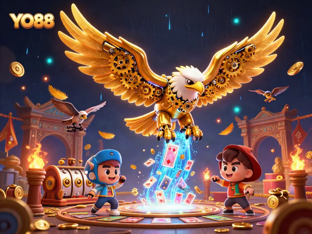 Experience thrilling gameplay at YO88 while winning with colorful slot reels and golden coins.