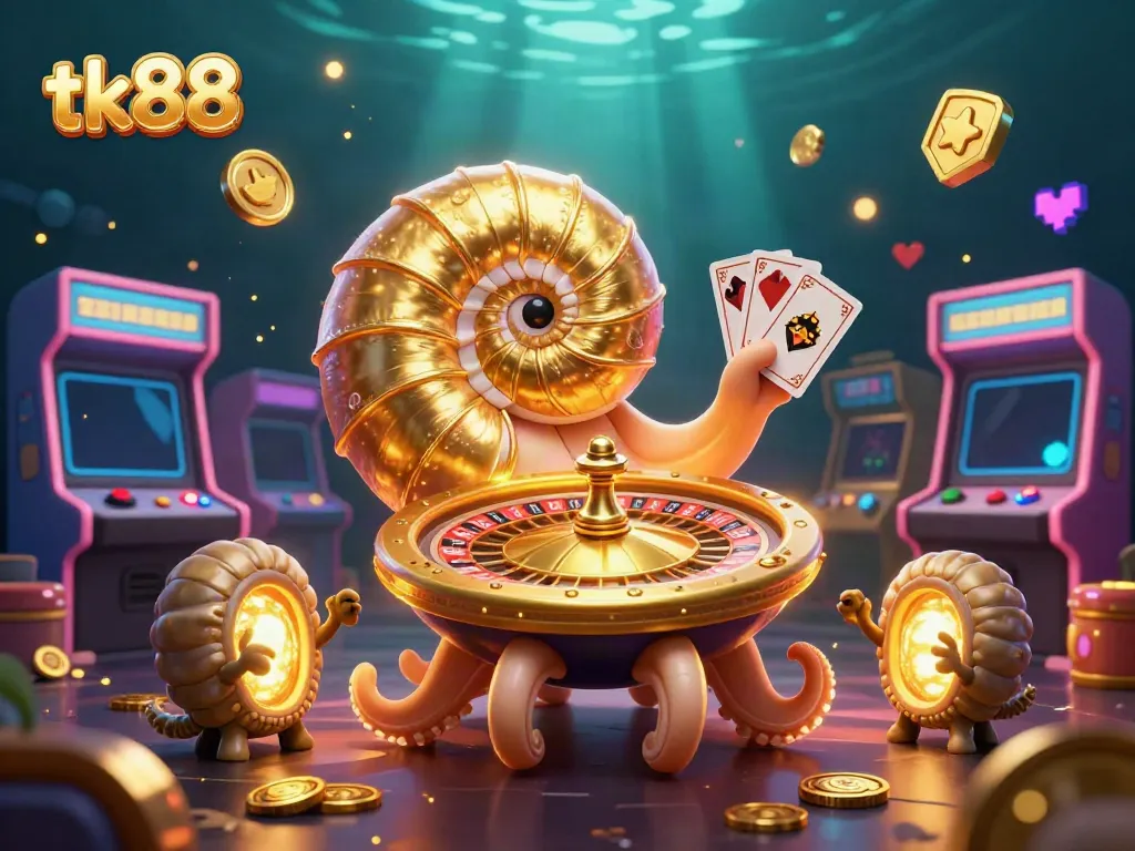 Spin and win with tk88 in a vibrant casino scene filled with 3D arcade elements.