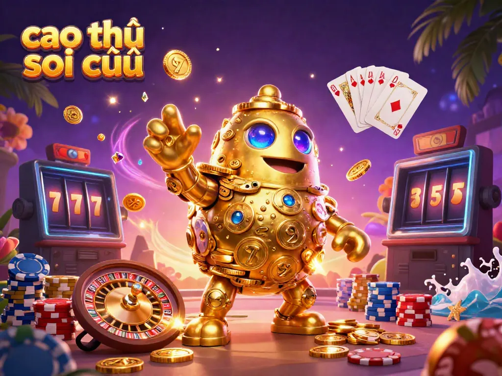 Experience the thrill of cao thủ soi cầu with a vibrant 3D casino scene filled with gold and luck.