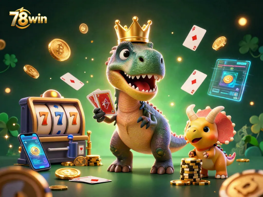 Engage in thrilling wins with 78win's interactive gaming scene featuring vibrant characters and crypto elements.