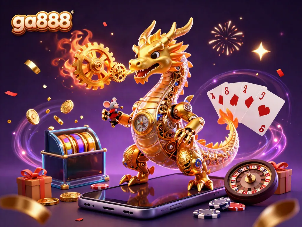 Experience thrilling gameplay at ga888 with a golden dragon showcasing exciting slot games and rewards.