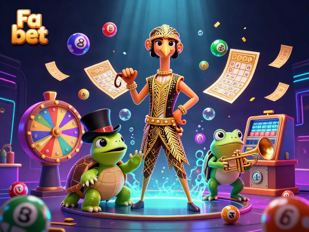 Win big with Fa bet's lively characters amidst a celebration of colorful lottery elements.