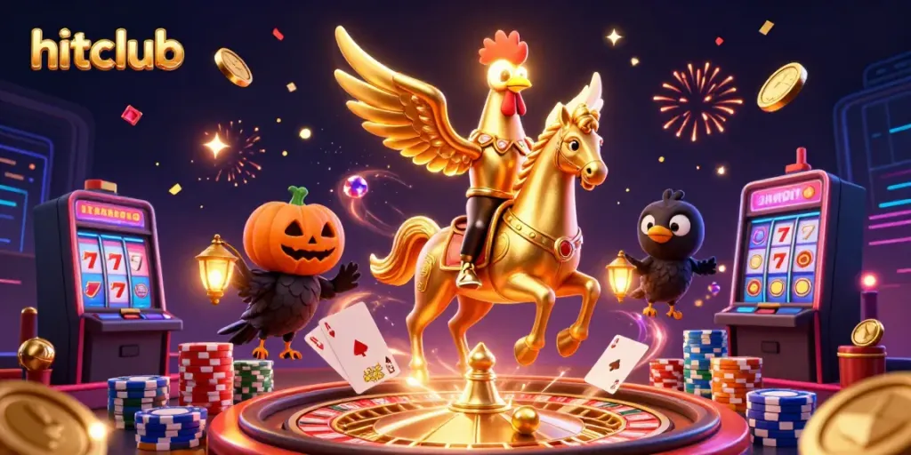 Experience the thrill of hitclub casino with a vibrant, dynamic 3D scene filled with gold, gems, and excitement.