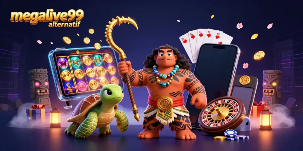 Permainan megalive99 alternatif dengan karakter demigod dan elemen kasino yang menarik.