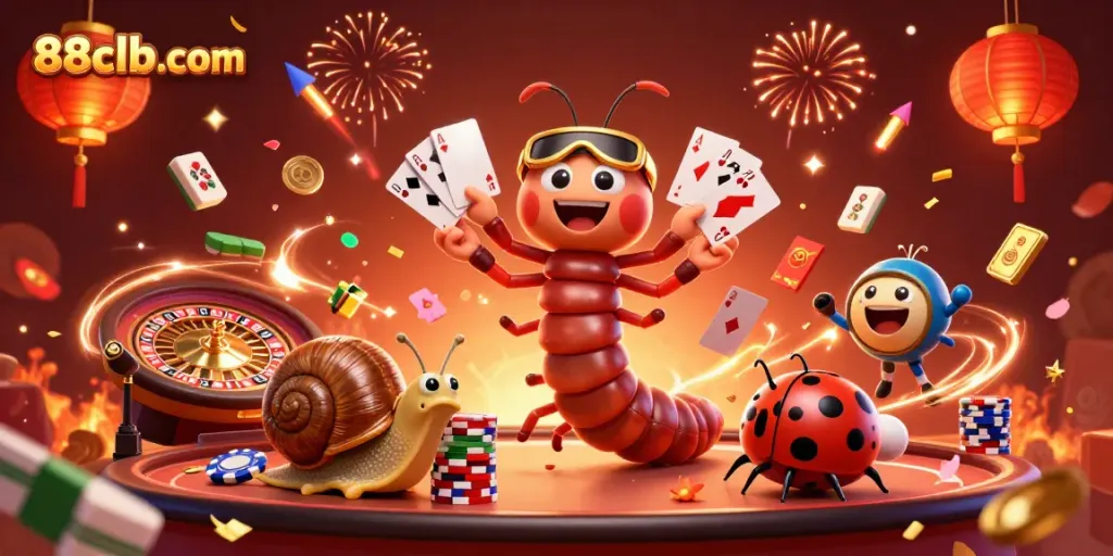 Experience vibrant gambling action at 88clb-com with a lively cartoon dealer and exciting game elements.