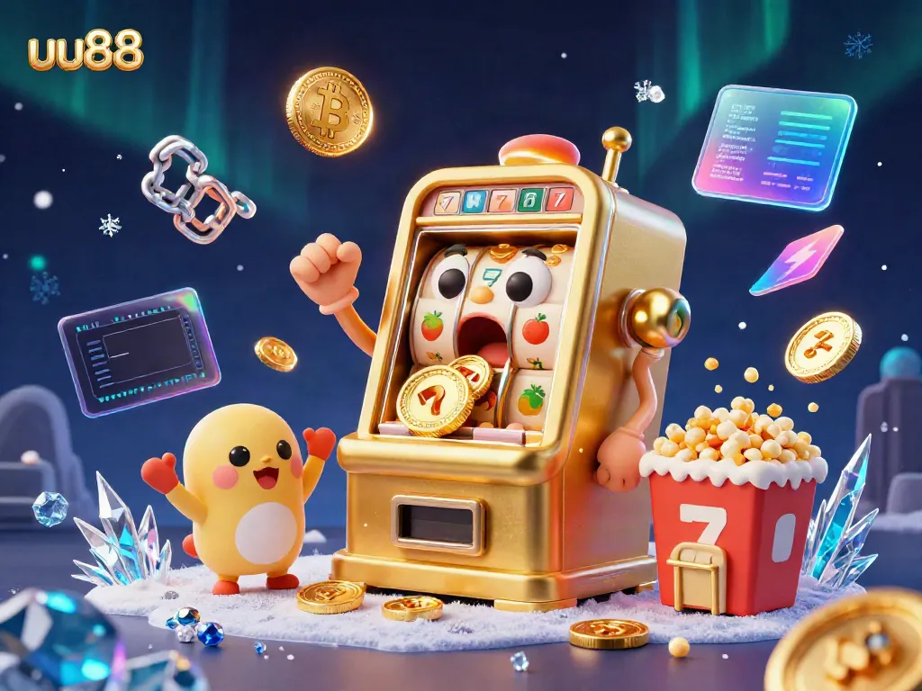 uu88 slot machine celebrates its jackpot win with cheering baby slots and coins pouring out.