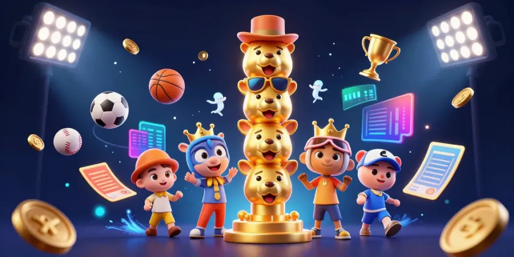 Bet big with mb88 as a colorful 3D cartoon scene showcases vibrant casino elements and dynamic sports ball action.