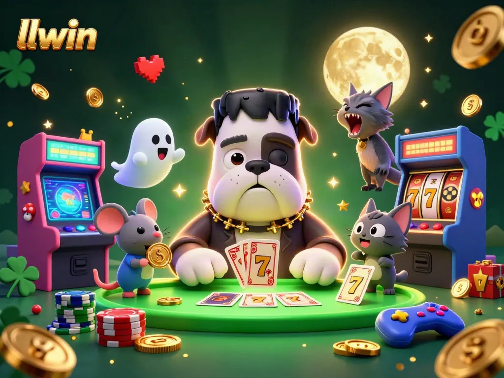 Experience thrilling gaming action with llwin in this vibrant 3D casino illustration filled with excitement.