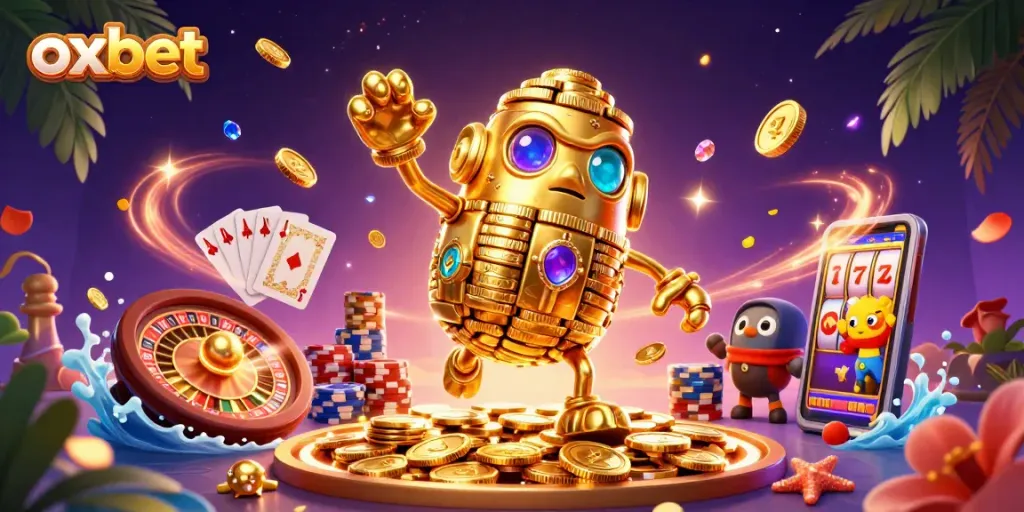 Experience exciting gaming with Oxbet's dynamic casino scene featuring vibrant 3D characters and elements.